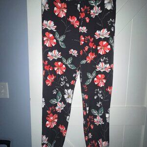 Express Jogger Ankle Pants Mid Rise Floral Print Black Womens Medium 8-10